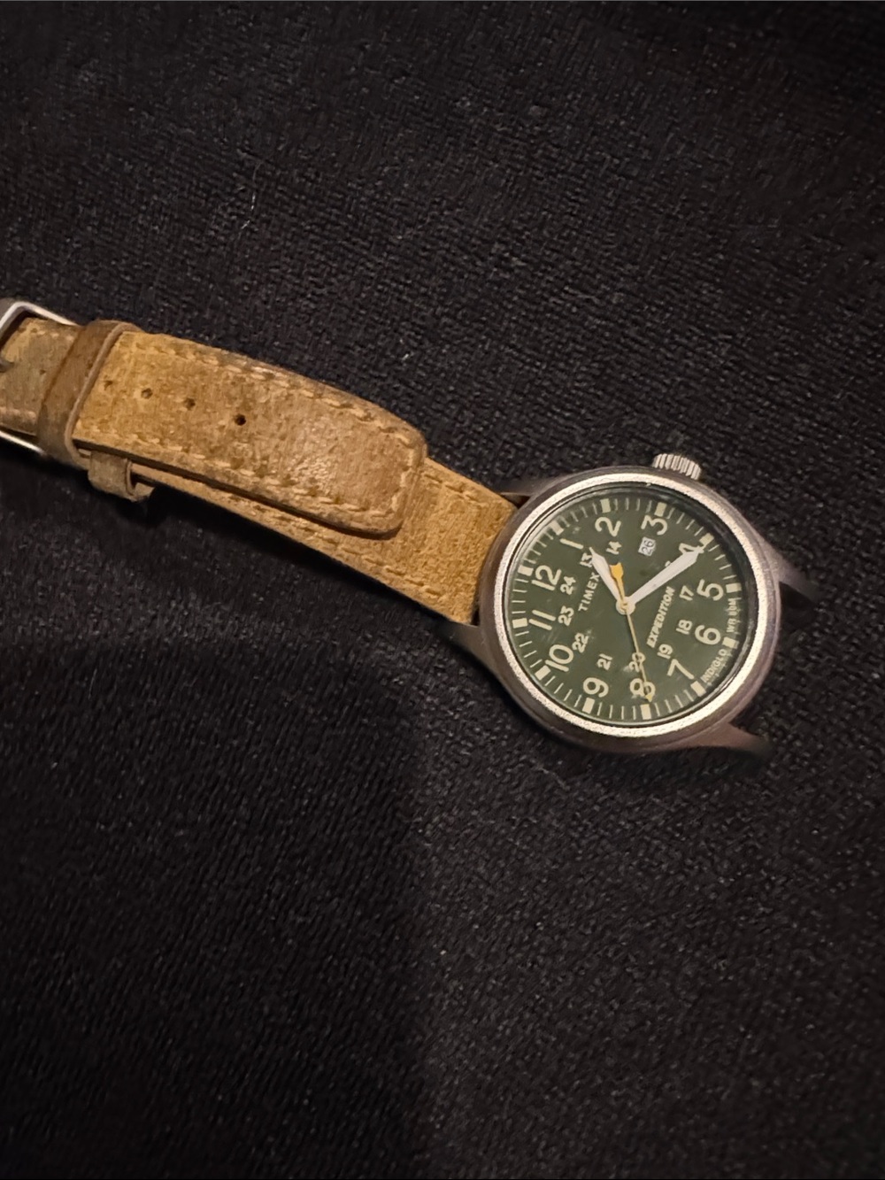 Timex Green Dial Field Watch with Tan Leather Strap